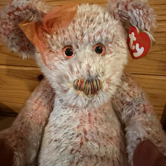 Razzmatazz Ty Classic 16in Teddy Bear 2000 Pink Confetti Plush Rainbow Nose Y2K - Picture 2 of 8